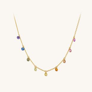 彩虹项链女轻奢小众夏季 正品 ins风锁骨链镀18K金高级感520礼物
