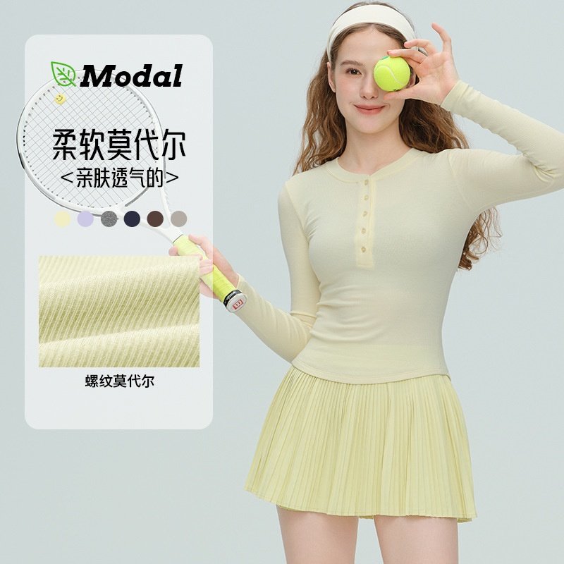 秋冬新款瑜伽服长袖螺纹修身运动健身莫代尔显瘦纽扣紧身瑜伽上衣,运动/瑜伽/健身/球迷用品,瑜伽套装,淘宝优惠券,粉丝福利购,淘宝优惠卷