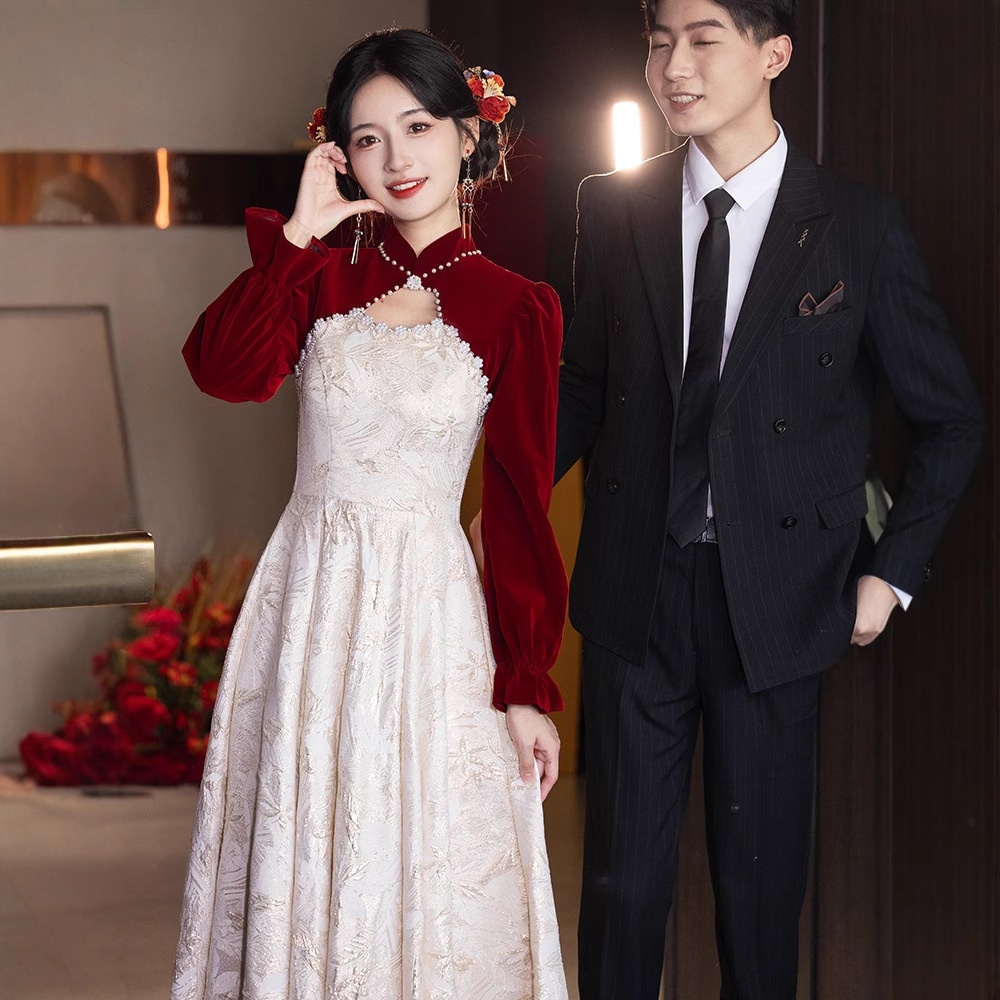 新中式敬酒服长袖2025新款订婚旗袍礼服裙女结婚婚服新娘便装礼服