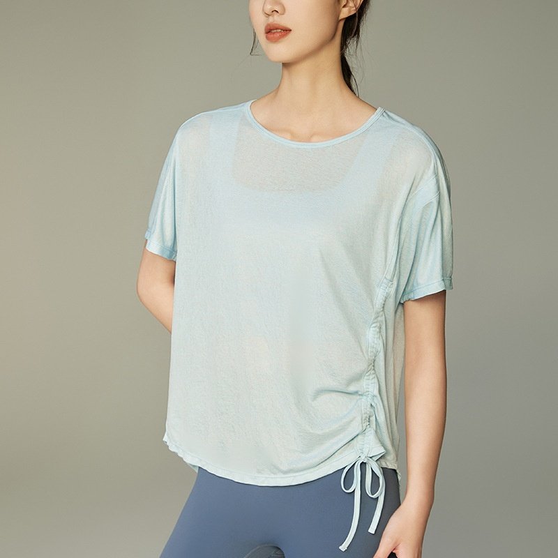 2025秋冬新款健身瑜伽T恤宽松简约个性抽绳上衣女不规则短袖上衣,运动/瑜伽/健身/球迷用品,瑜伽套装,淘宝优惠券,粉丝福利购,淘宝优惠卷