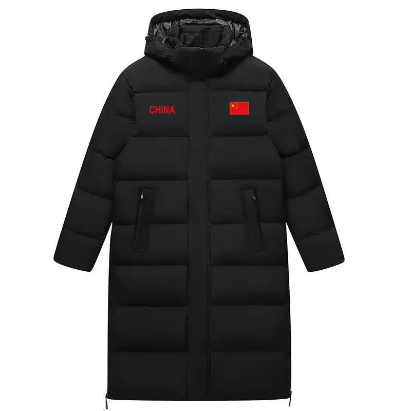 国家队运动大衣男长款过膝棉服