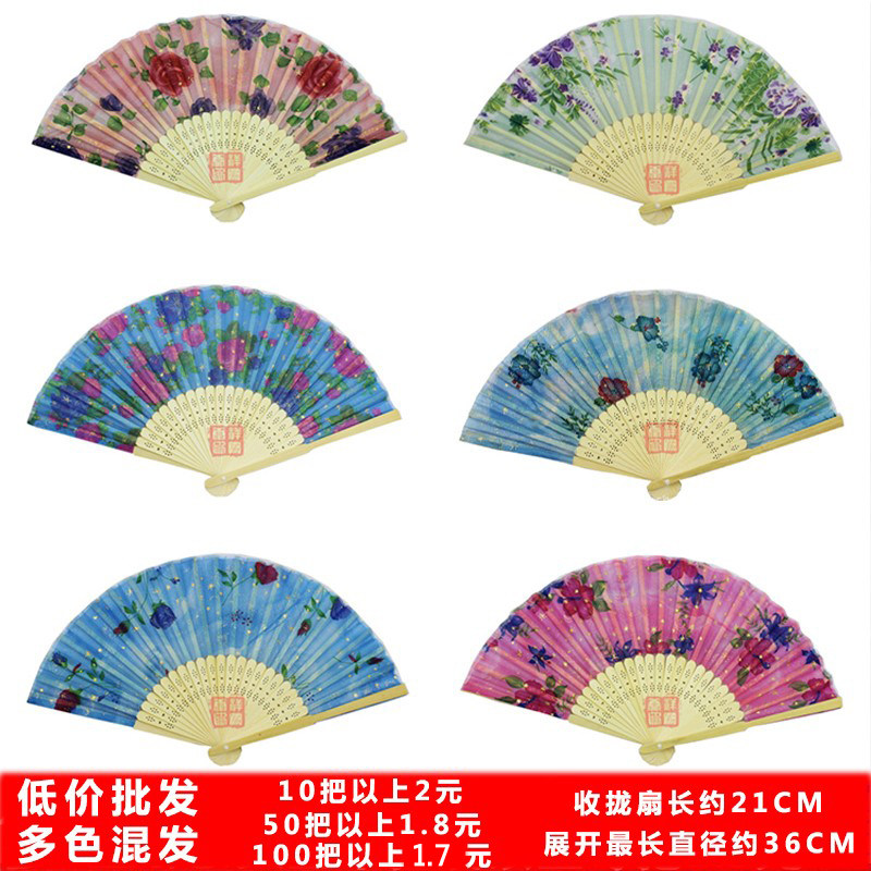 夏季扇子折扇女士中国风复古香木折扇布扇迷你小扇子仕女扇舞蹈扇_虎窝淘