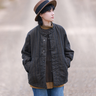 古兰木&慢慢变蓝原创设计冬季复古怀旧夹棉棉衣宽松百搭加厚棉衣