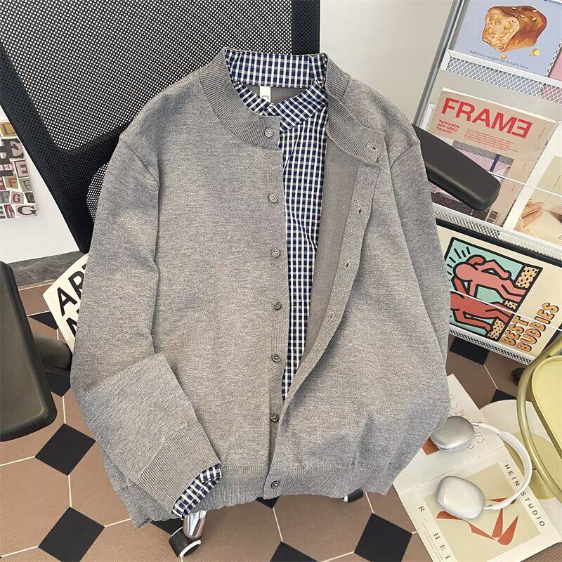 流行假两件毛衣简约新款慵懒文艺ins 原宿风潮流时尚百搭气质日系