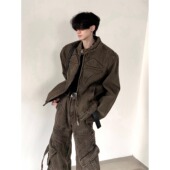 2026新款 废土美拉德水洗做旧牛仔套装 男小众设计复古垫肩牛仔外套