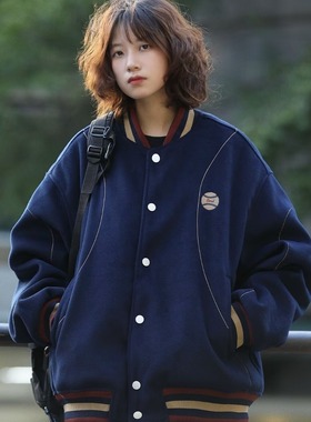 美式复古情侣棒球服外套女2026冬季新款百搭宽松休闲刺绣保暖棉服