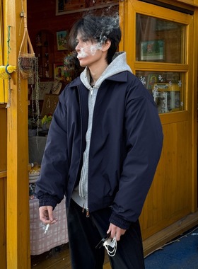 藏青色立领飞行员夹克男秋季美式短款棒球服cleanfit廓形工装外套