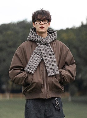 假两件复古翻领夹克男女春秋高级感美式潮牌痞帅外套休闲宽松棉服