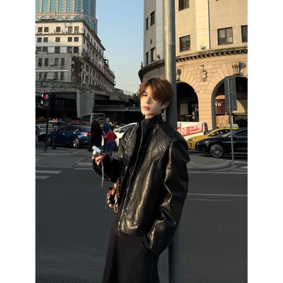 秋冬高定款 金属骨骼 哥斯拉立领机车超帅PU外套夹克男女同款皮衣