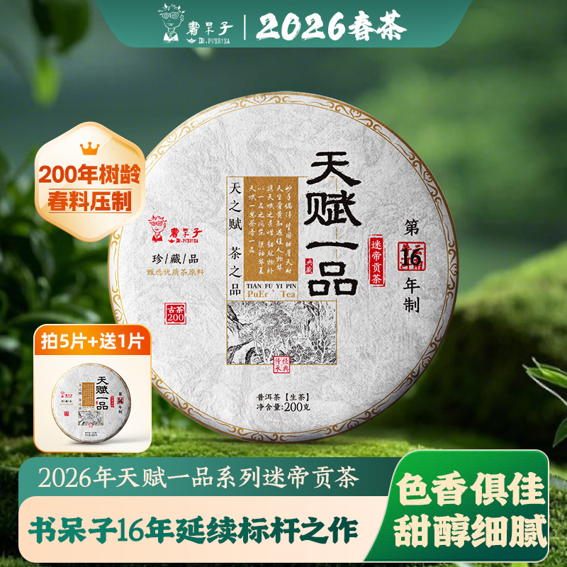 【春茶现货】书呆子26年【天赋一品迷帝贡茶】古树头春普洱生茶
