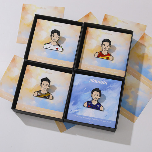 林丹桃田贤斗徽章胸针羽毛球周边