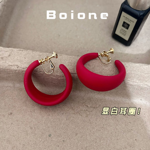 【奶甜家】新年复古港风红色大耳圈耳环螺旋耳夹显白气质辣妹耳饰