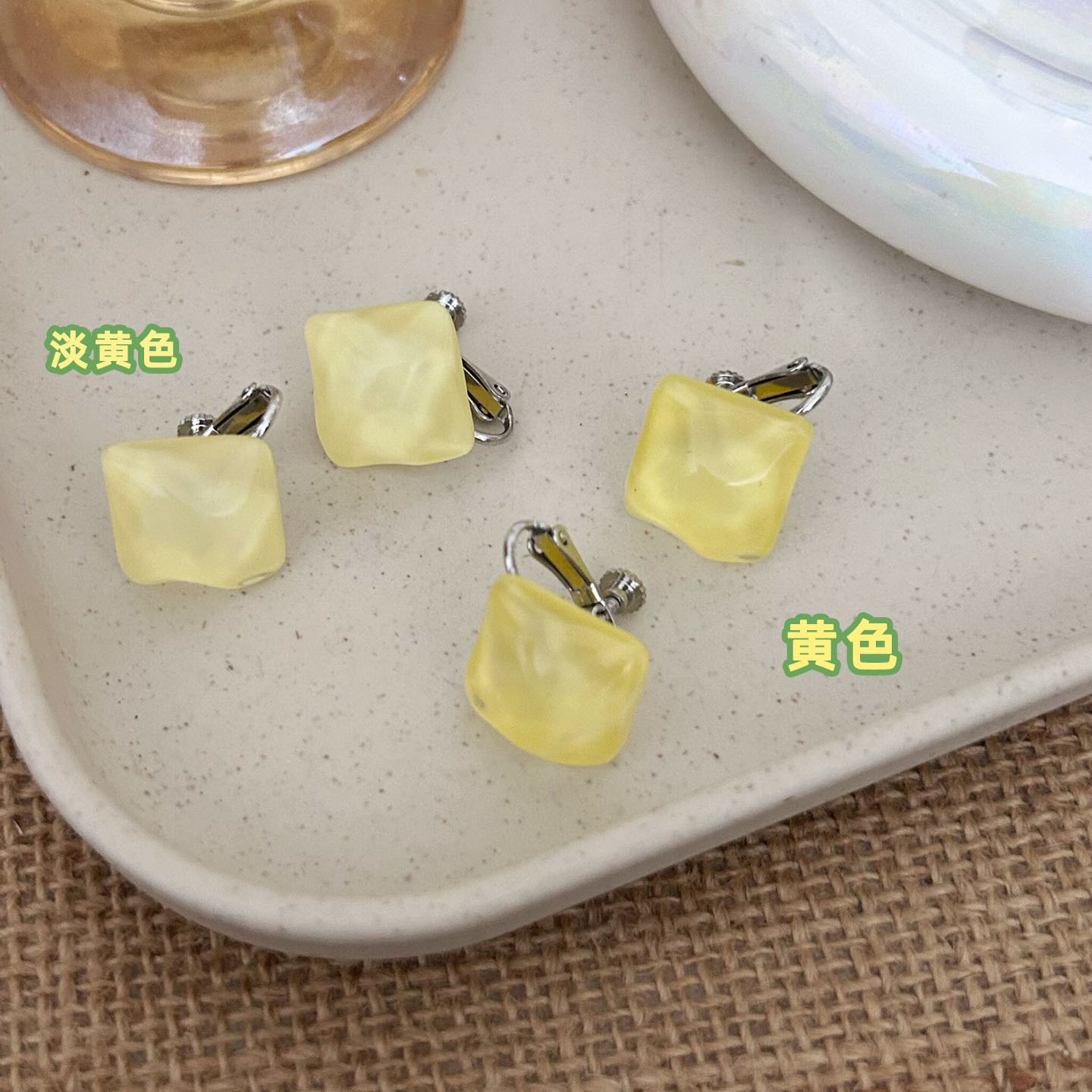 夏日显白黄色方块耳夹简约百搭