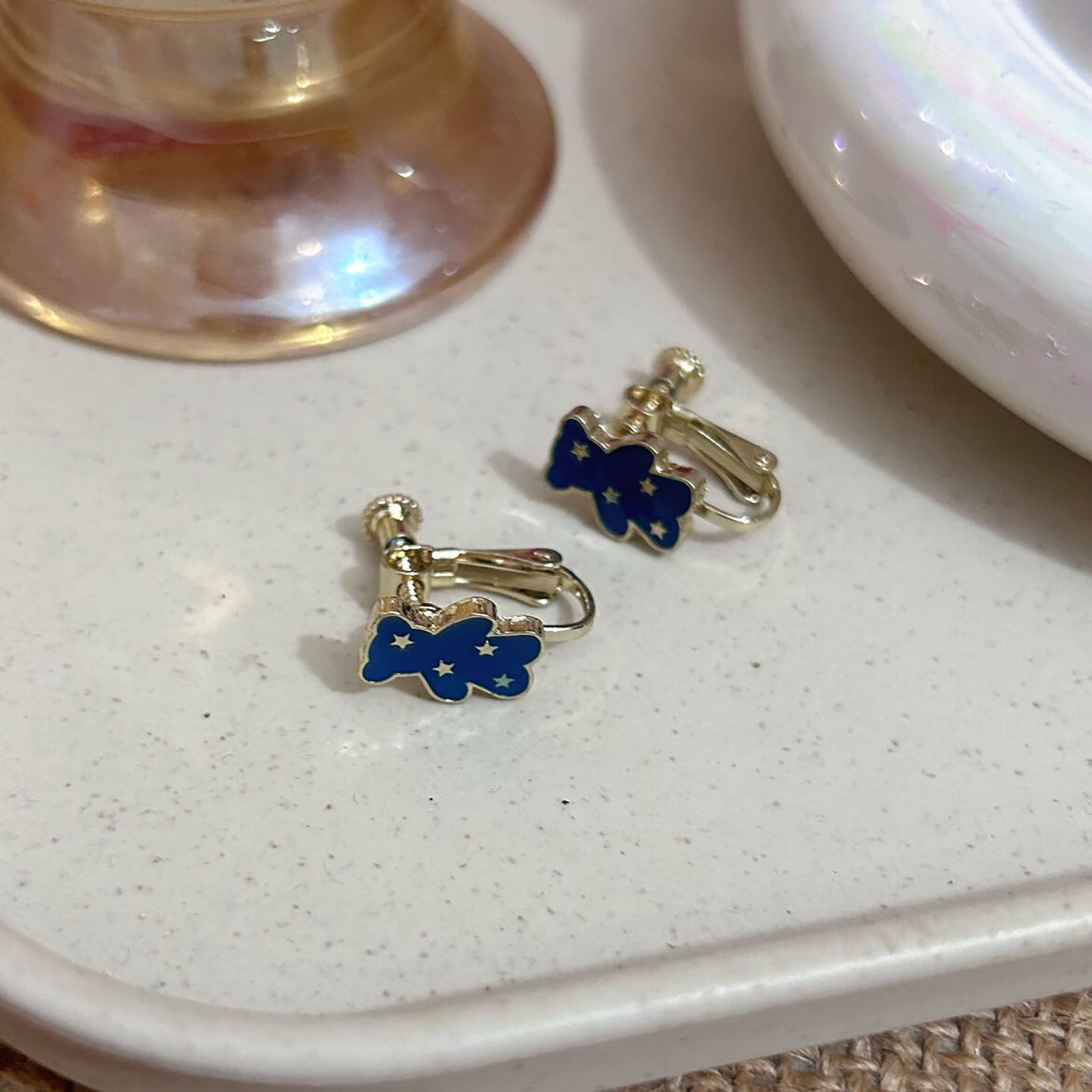 甜酷小众蓝色星星小熊耳夹