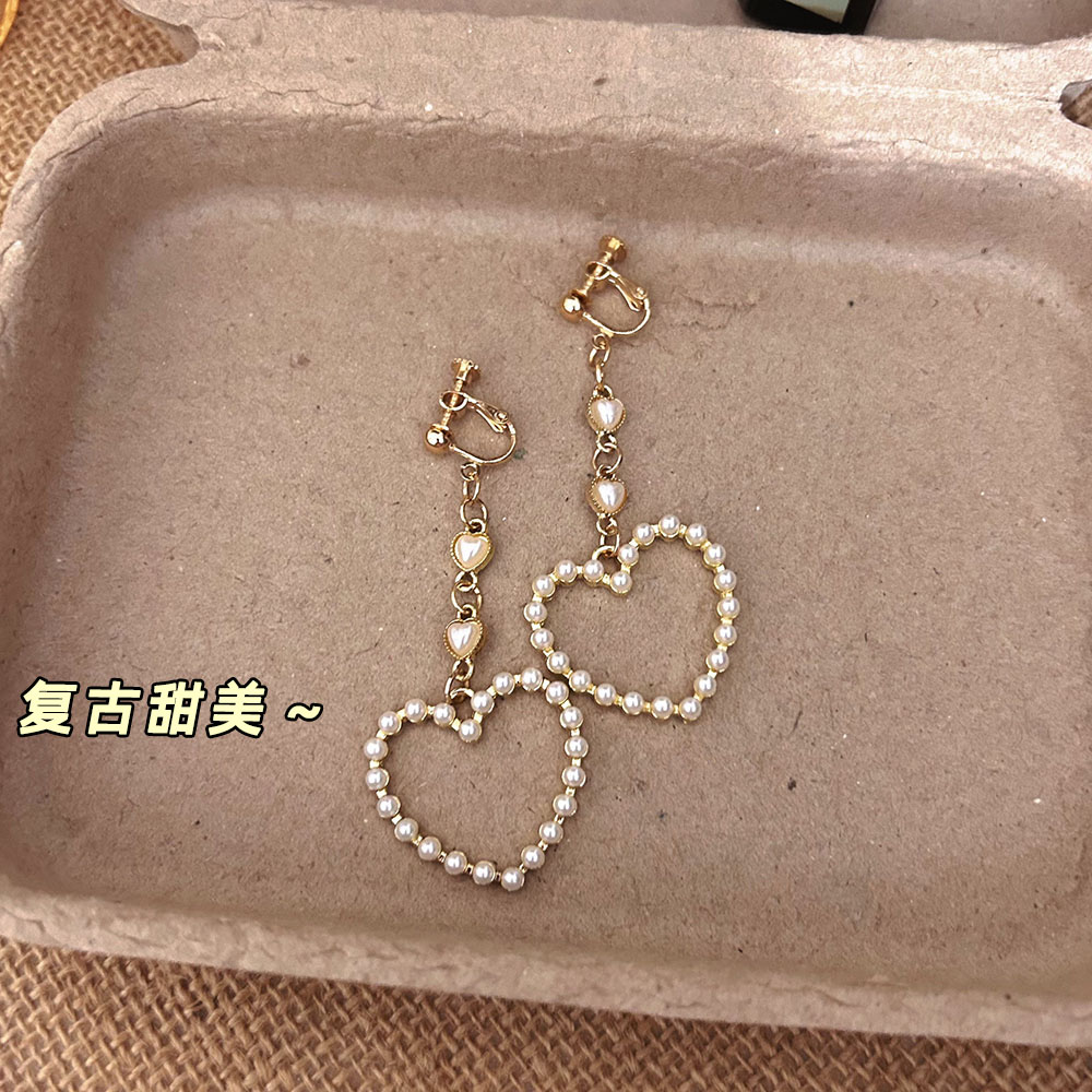 【实拍】复古甜美珍珠爱心耳夹