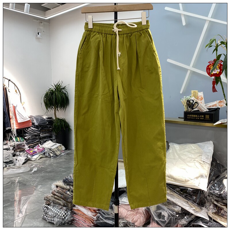 欧洲站2025夏季时尚彩色薄款休闲垮裤女松紧腰宽松九分萝卜哈伦裤