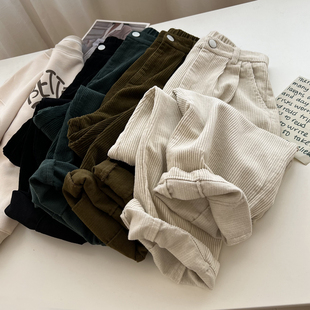 裤 宽松显瘦百搭直筒裤 女秋冬老爹裤 马裤 高腰休闲哈伦裤 灯芯绒工装