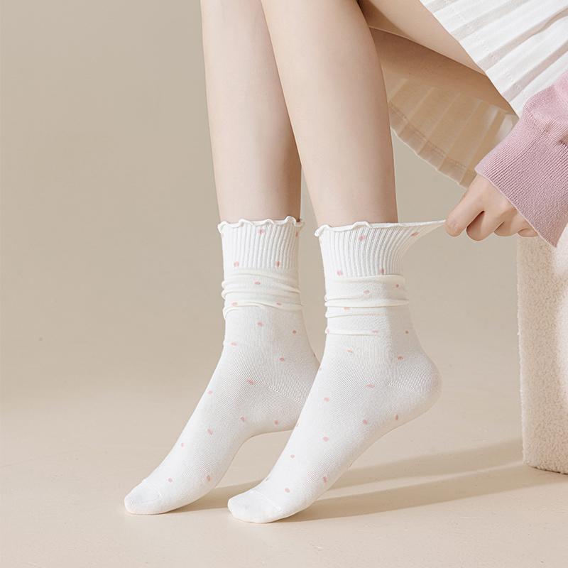 波点花边袜子女秋冬中筒