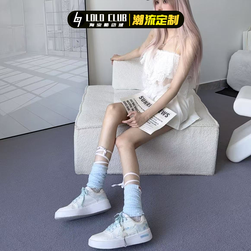 定制球鞋 LiNing/李宁 浮舟 淡雅青花 低帮 板鞋 男女同款 蓝白