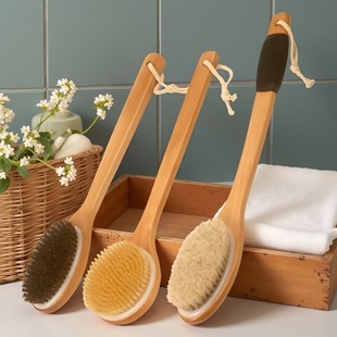 实木长柄猪鬃硬毛刷子马鬃软毛搓澡刷洗澡搓后背沐浴刷干湿两用刷