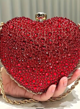 时尚紫色爱心镶钻手拿包新娘晚装包晚宴包宴会名媛配晚礼服的包包