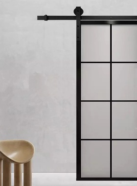 黑色钛镁合金谷仓门吊轨双层钢化玻璃推拉门隔断移门厨房卫生间门