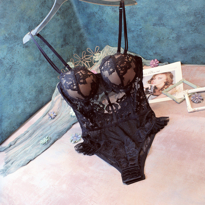 意大利轻奢内衣女性感聚拢中厚杯连体衣记忆软钢圈一体式抹胸文胸