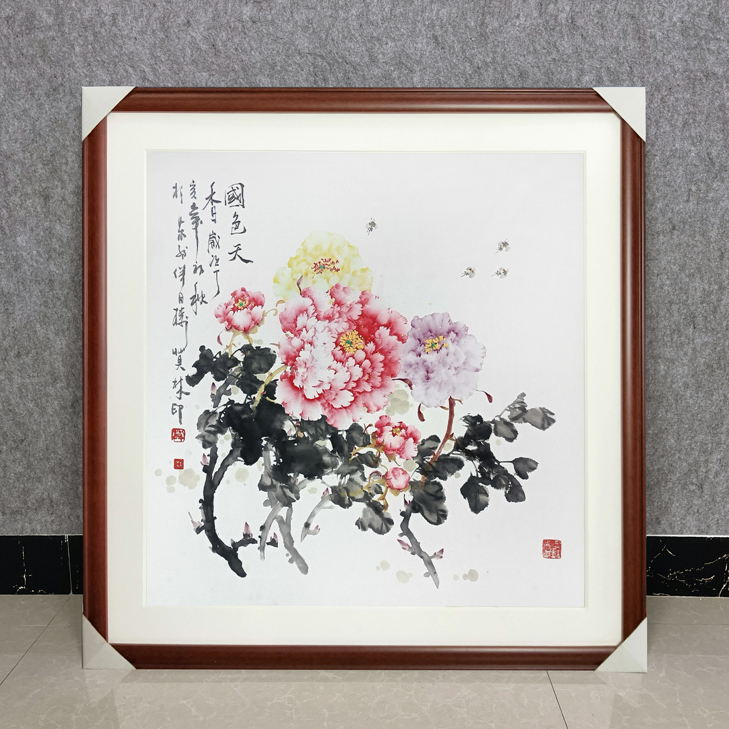 莫林纯手绘四尺斗方精品写意牡丹国画花鸟画客厅装饰挂画国色天香