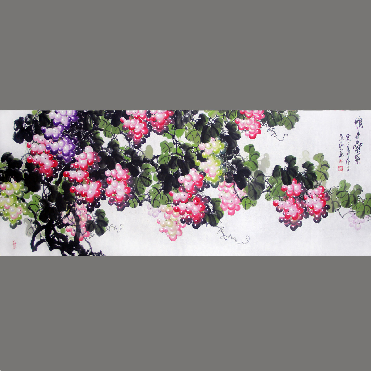 黄艺手绘小六尺横幅写意国画葡萄画真迹客厅字画收藏挂画硕果累累