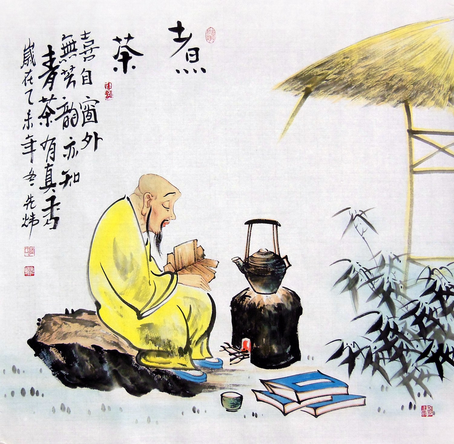 陆先炜纯手绘真迹国画人物画四尺斗方禅意画茶室书房客厅装饰画图片