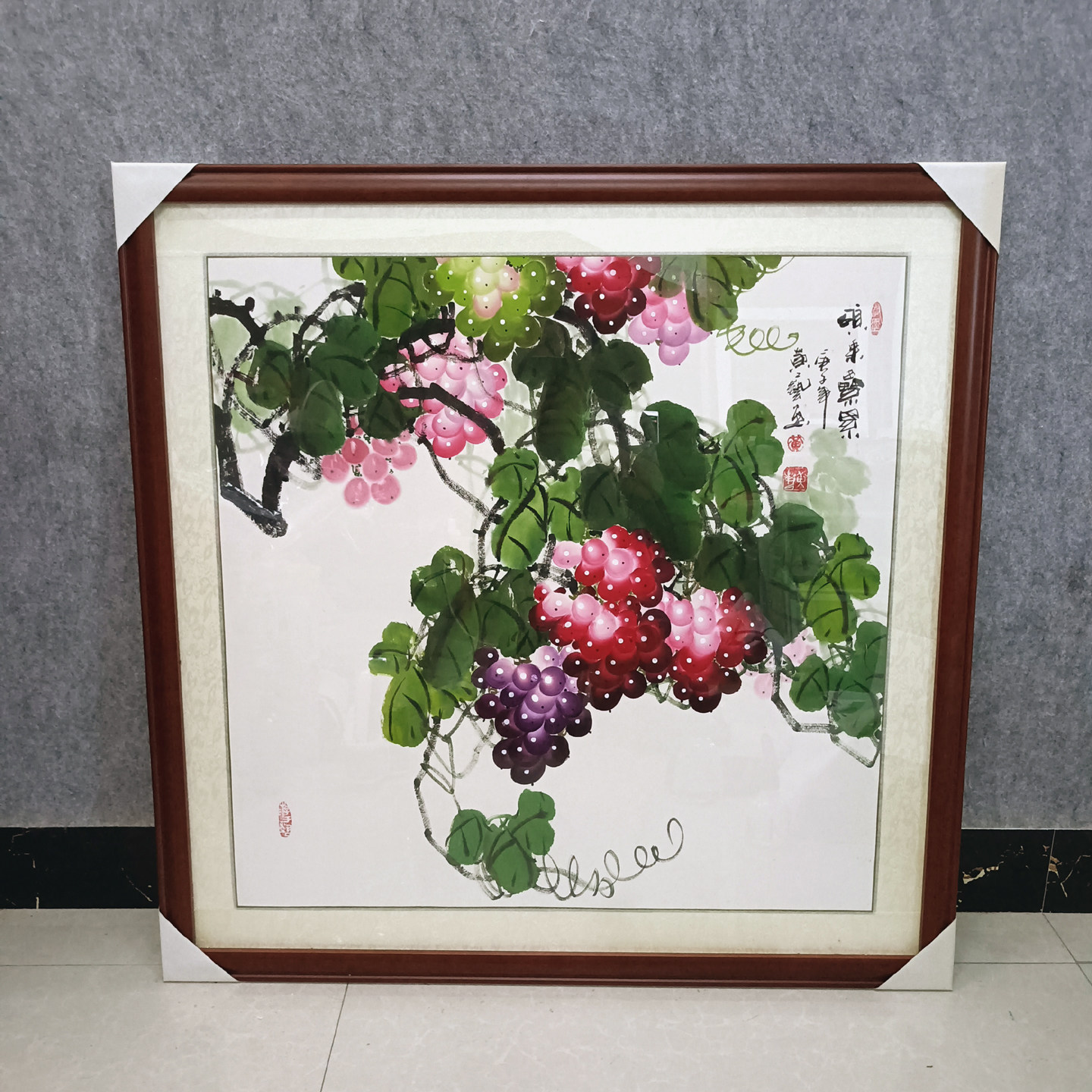 手绘挂画黄艺四尺斗方精品写意葡萄花鸟画国画真迹硕果累累书画