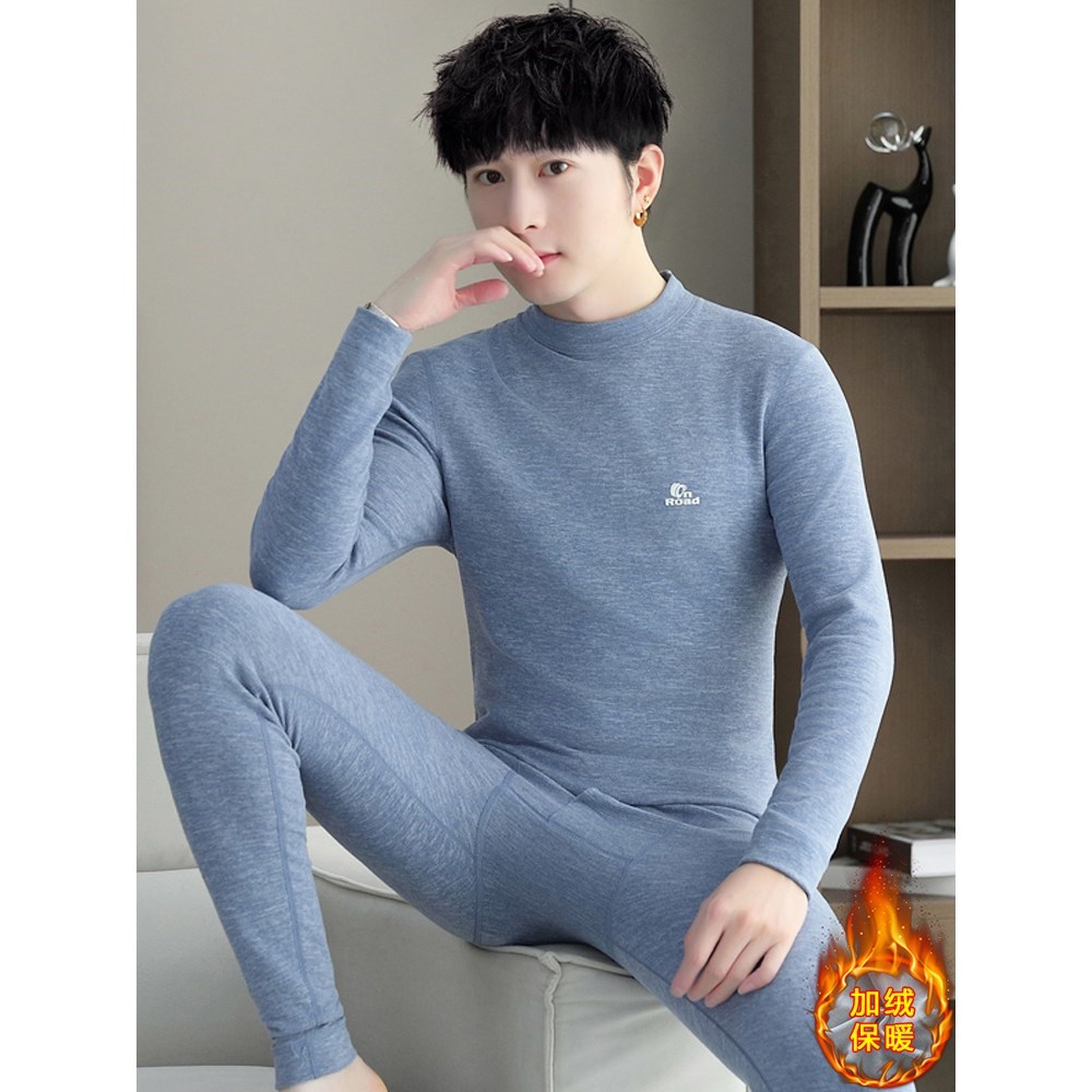 青少年大童保暖内衣套装男士德绒秋冬季半高领初高中学生秋衣秋裤