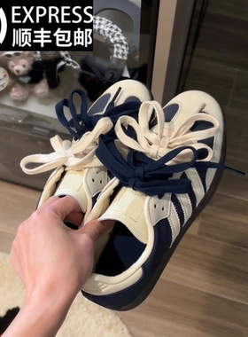 官方正品海蓝色德训鞋男女款2026春季新款厚底休闲百搭运动板鞋潮