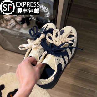 官方正品海蓝色德训鞋男女款2026春季新款厚底休闲百搭运动板鞋潮