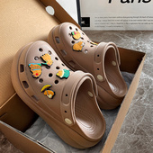咖啡色泡芙洞洞鞋 男女款 2025夏季 官方正品 增高eva踩屎感包头凉鞋