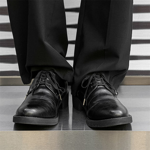 正品复古风巫师休闲皮鞋男黑色圆头低跟德比鞋青年日常耐磨男鞋