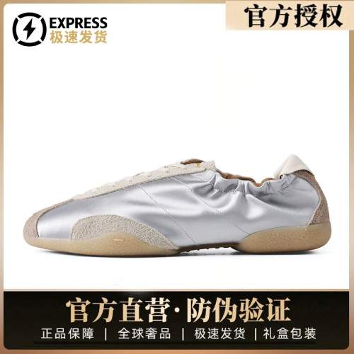 【官方正品】银色软皮拼接德训鞋女款2026秋季百搭舒适平底休闲鞋