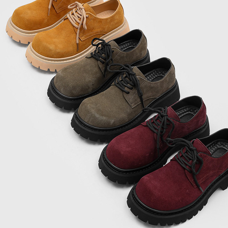 欧版正品工装鞋男厚底德比鞋反绒皮圆头低帮休闲鞋增高百搭2026,流行男鞋,工装鞋,淘宝优惠券,粉丝福利购,淘宝优惠卷