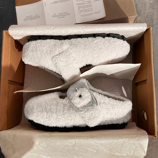 新款 洛克甜庄周也同款 2025冬季 女款 外穿羊毛拖潮 包头毛毛勃肯拖鞋