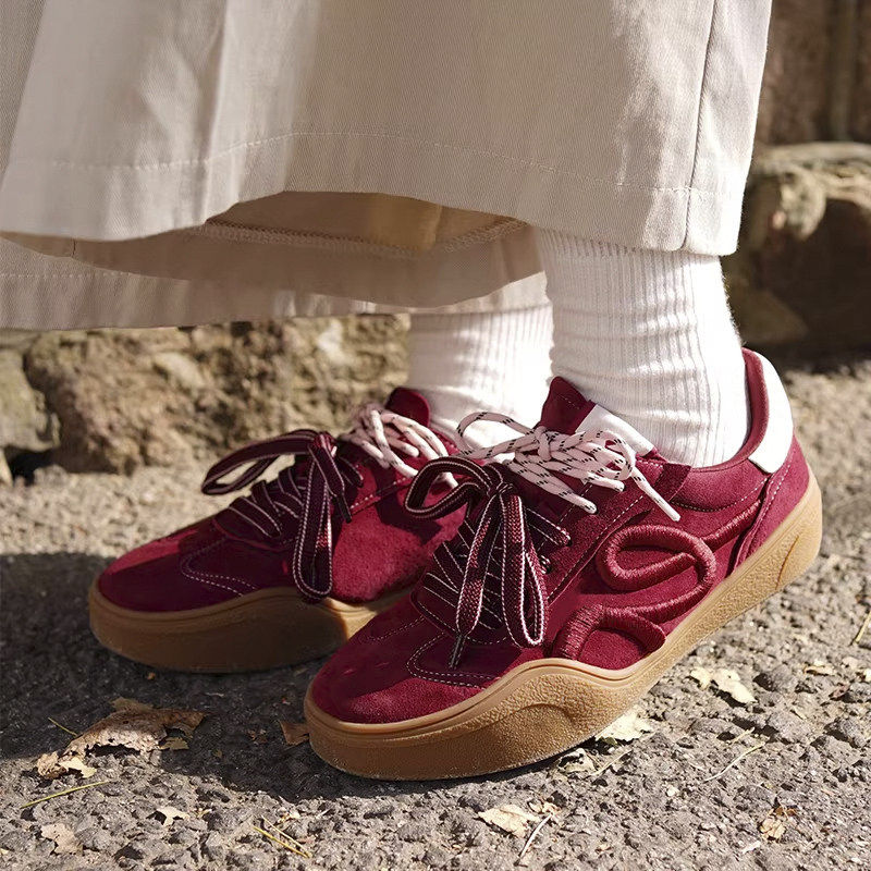 官方正品马年限定真皮厚底复古德训鞋2026红色本命年刺绣休闲板鞋,女鞋,德训鞋,淘宝优惠券,粉丝福利购,淘宝优惠卷