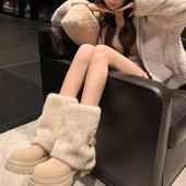 官方正品 管靴雪地靴潮 粗跟短靴裤 扣带毛毛北极靴加绒6cm女款 冬季