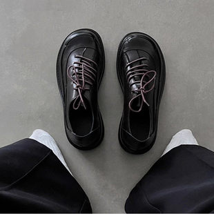 香港正品大头德比鞋男款圆头皮鞋2026新款厚底棕色通勤cleanfit鞋