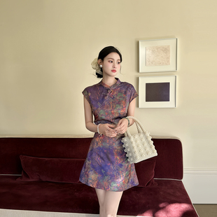 【玉京谣】国风新中式连衣裙2026雨露麻改良提花旗袍短款长裙夏女