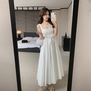 顾小落 晚宴茶歇裙法式吊带白色连衣裙（长短款）