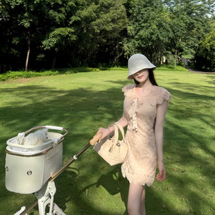 少女秘事 新款夏装立体面料蕾丝连衣裙女短裙女纯欲显瘦气质裙子