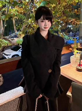 【古着】秀场薇薇安 收腰花苞下摆呢外套秋冬大翻领修身毛呢大衣