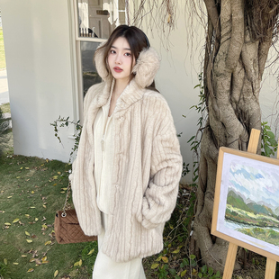 北欧日记 中古环保皮草仿水貂蓬松丰盈保暖时髦小立领外套