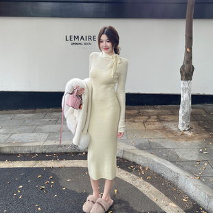 羊毛长袖连衣裙2025秋冬新款小个子修身内搭上衣打底针织包臀裙女