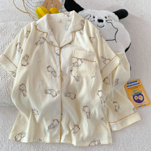 家居服套装 短裤 抖音代发 日系卡通印花云朵棉短袖 睡衣女夏薄款