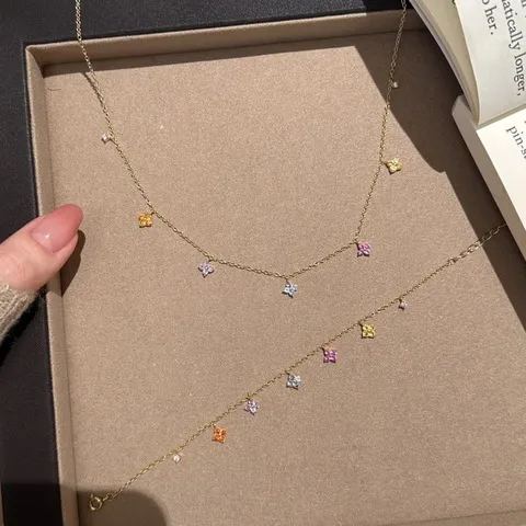 手链设计高级感项链四叶草彩虹糖轻奢套装首饰满天星小众多巴胺